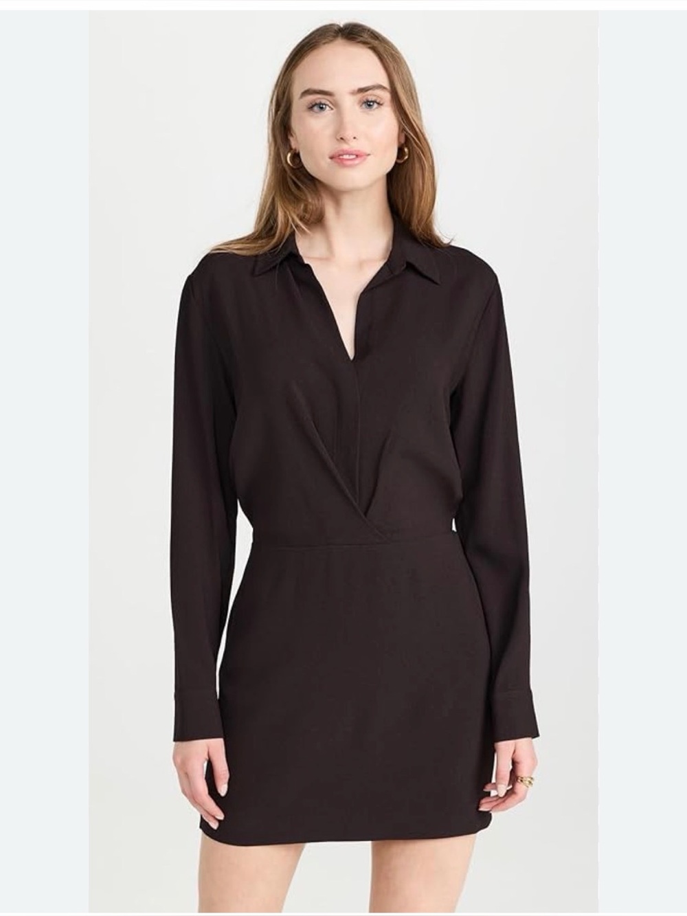 THEORY Rosina Crepe Faux-Wrap Long Sleeve Mini Shirt Dress Nordstrom 2 NWT